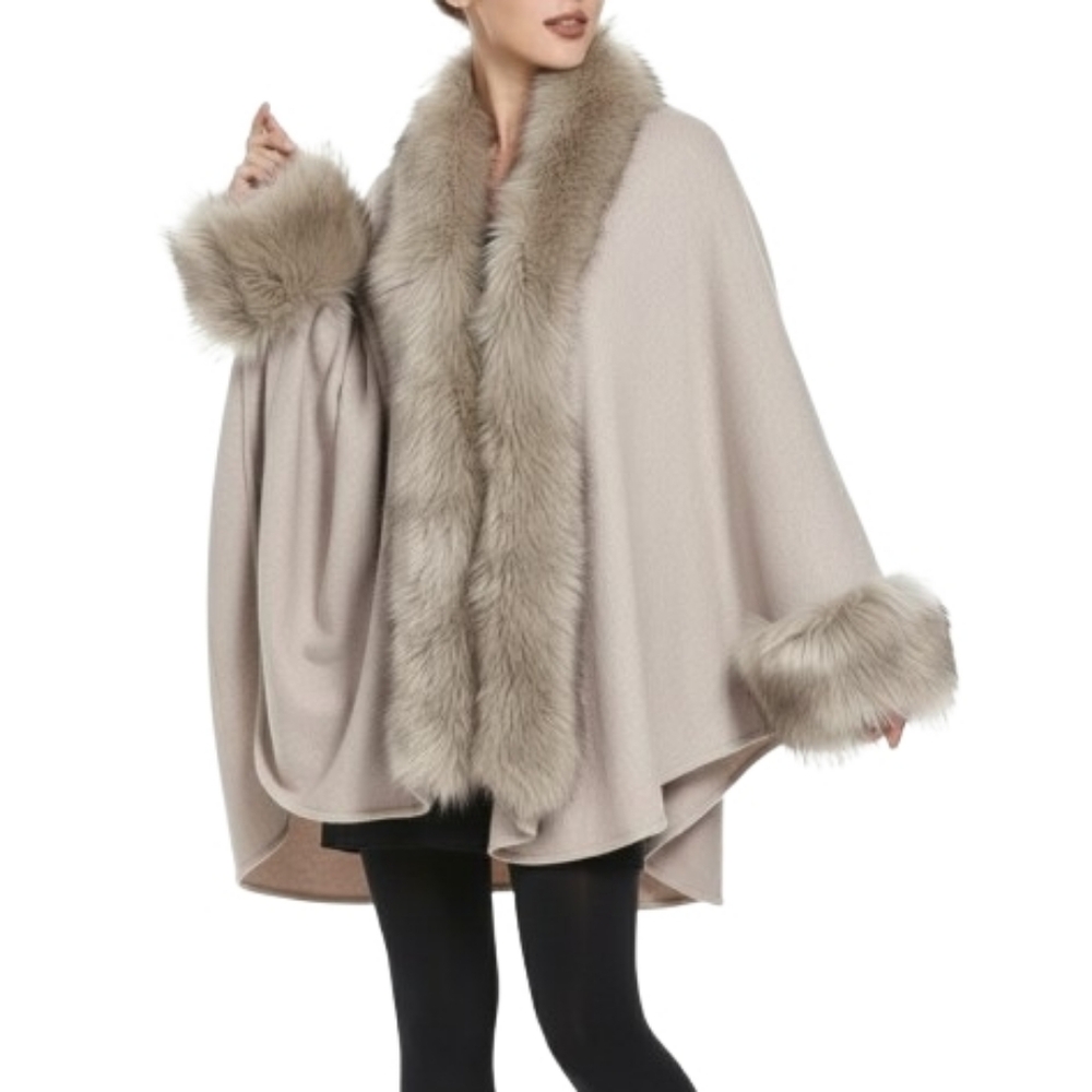 DOLCE CABO Faux Fur Trimmed Cape Wrap